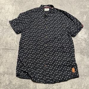 Scotch & Soda Button Shirt Mens XL Blue All Over Print Floral Short Sleeve